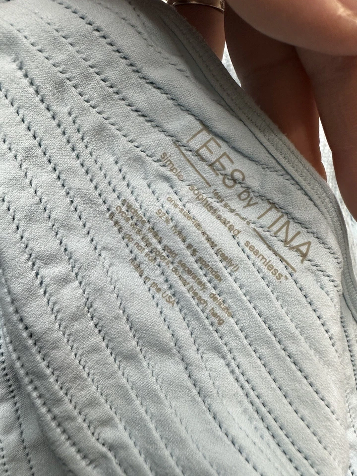 Tees by Tina Women Blue Textured Thermal Very Stretchy Soft T-shirt One Size MN8 - Image 4 of 4