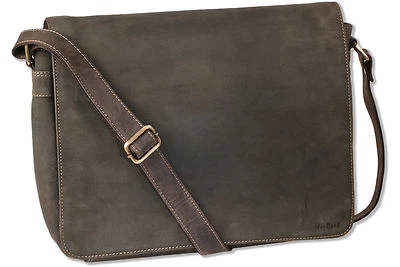 Woodland® Luxus Umhängetasche / Laptoptasche aus feinem Büffelleder in Braun