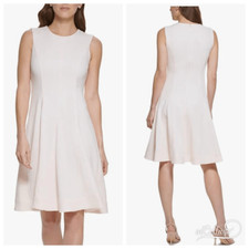 Calvin Klein NWT$134 Knit Flounce Fit N Flare Dress Pleated Light Academia Blush