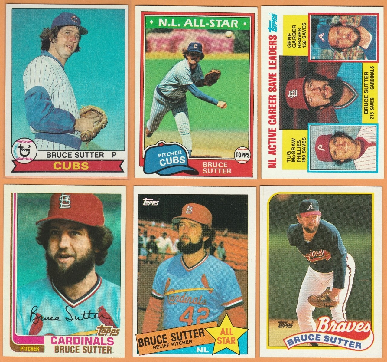 Bruce Sutter, Hall Of Fame closer, 12 card LOT1, all different, NM or better