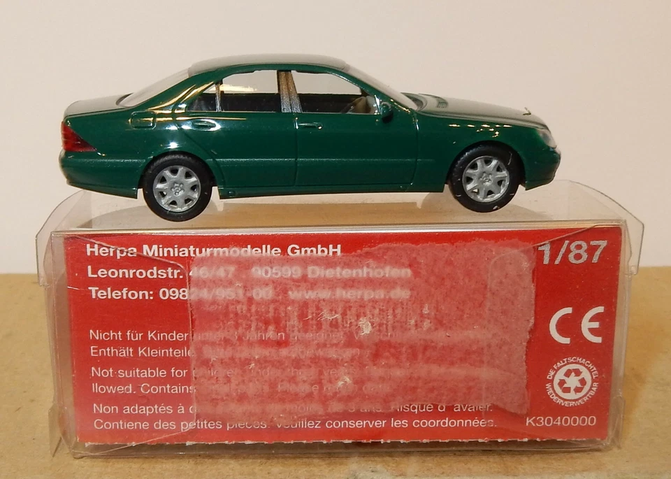 Micro Herpa #022699 Ho 1/87 MERCEDES-BENZ S-KLASSE Verde Scuro IN Box - Immagine 3 di 4