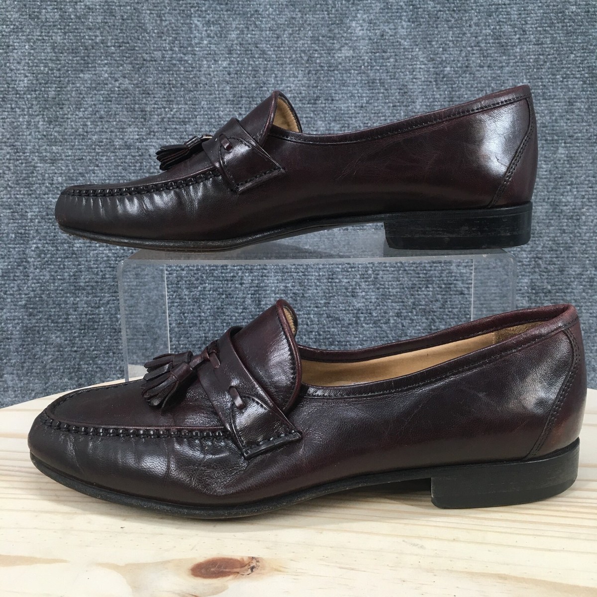 靴 80s E.T. Wright Black straight tip ET Wright Shoes Mens 9.5E Tassel Loafers Maroon Leather Made In