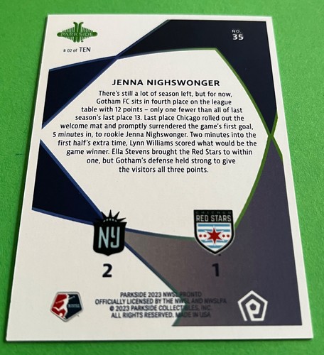 Jenna Nighswonger 2023 Parkside NWSL Pronto Week 6 SILVER PARALLEL Rookie 35 /10 - Picture 5 of 6