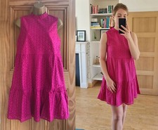 WAREHOUSE Brand NEW Cerise Pink Eyelet Midi Skater Dress Size 6 8 10 12 14