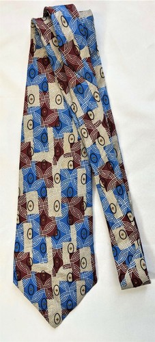 Geoffrey Beene Designer Neck Tie 100% Silk 57-1/2" x 4" Blue Red Tan #1096 - Picture 2 of 5