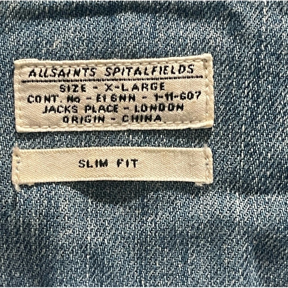 De Colección Allsaints Spitalfields Hombres Botón a Presión 2tomos Denim Chaqueta Camisa XL Slim Fit Foto 3 de 4