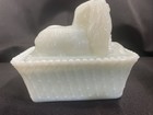 1860s * Boston Sandwich Milk Glass Dog Covered Dish PEKINGESE or SPANIEL — photo 3