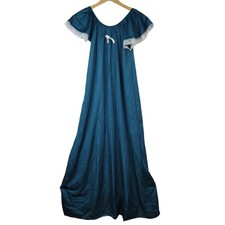 Dream Wear NIghtgown Nylon Blue Green Medium Lace Trim Lingerie USA Elastic VTG