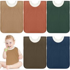5 Pcs Large Muslin Pullover Baby Bibs Full Coverage Slip on Absorbent Bib Wat...