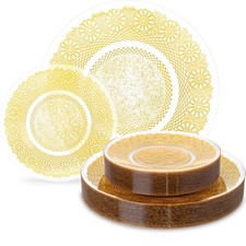 120PCS Clear Gold Plastic Plates with Gold Lace Design, Disposable Plates Inc...