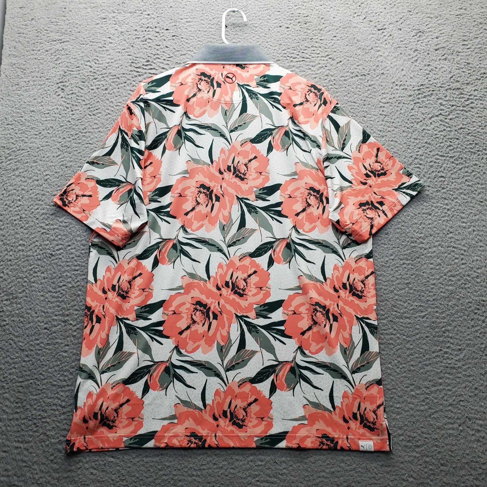 PUMA Golf Polo Shirt Mens Large Multi Floral Mattr Beautiful Game Slit 628836-01 thumbnail 2