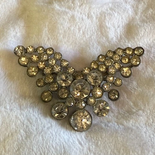 Vintage 1950s Clear Rhinestone Wing Brooch Mid Century Costume Jewelry