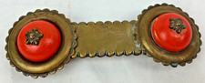 Antique Horse Brasses Pair Ceramic Bullseye Centres With Brass Bar Mount 19th C.