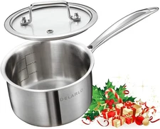 DELARLO Stainless Steel Small Brushed Saucepan With Lid, Induction Cooking Sauce