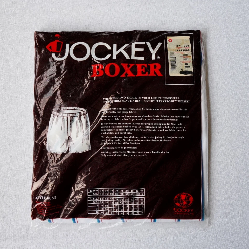 Vintage Jockey Boxer Shorts Mens 42 White Blue Red Stripe Full Cut Made USA 80s - Image 2 of 4