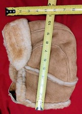Sheepskin Ushanka trapper leather winter hat adult-size adjustable strap nice VG