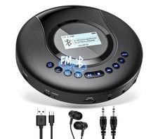 Portable CD Player Bluetooth FM Radio 2000mAh Rechargeable LCD Screen Black