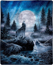 Wolf Blanket - 80X92-Inch Printed Howling Wolf Moon Blanket - Plush Thick 8Lb Fa