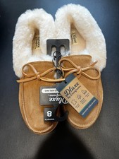 Deluxe By Dearfoams Shoes Moccasin Slippers Shearling Suede, Women's Size 8