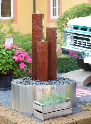 Cordon Säulen Trio 130cm Cortenstahl Gartenbrunnen Springbrunnen Komplettset