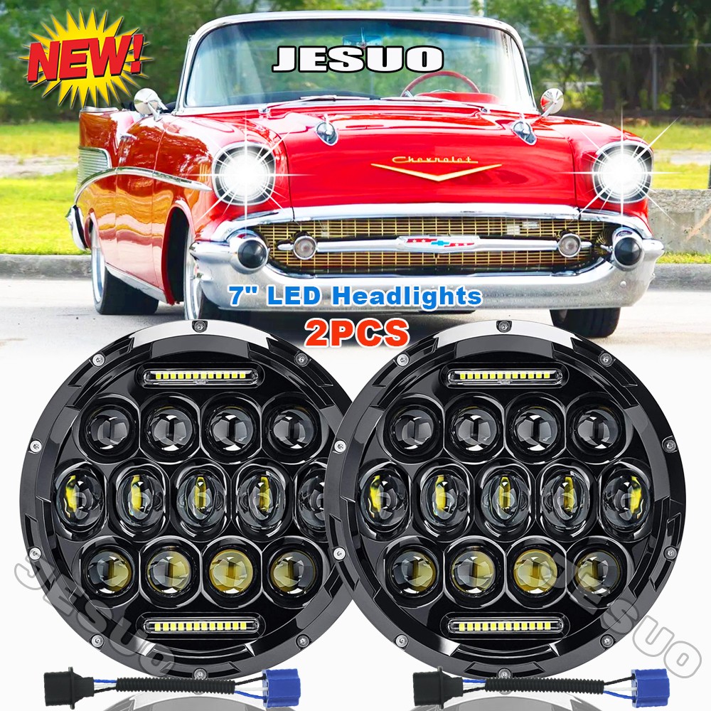 2x 7inch Round Led Headlights Lamp Hi/Lo Beam for Chevy Bel Air 1955 1956 1957