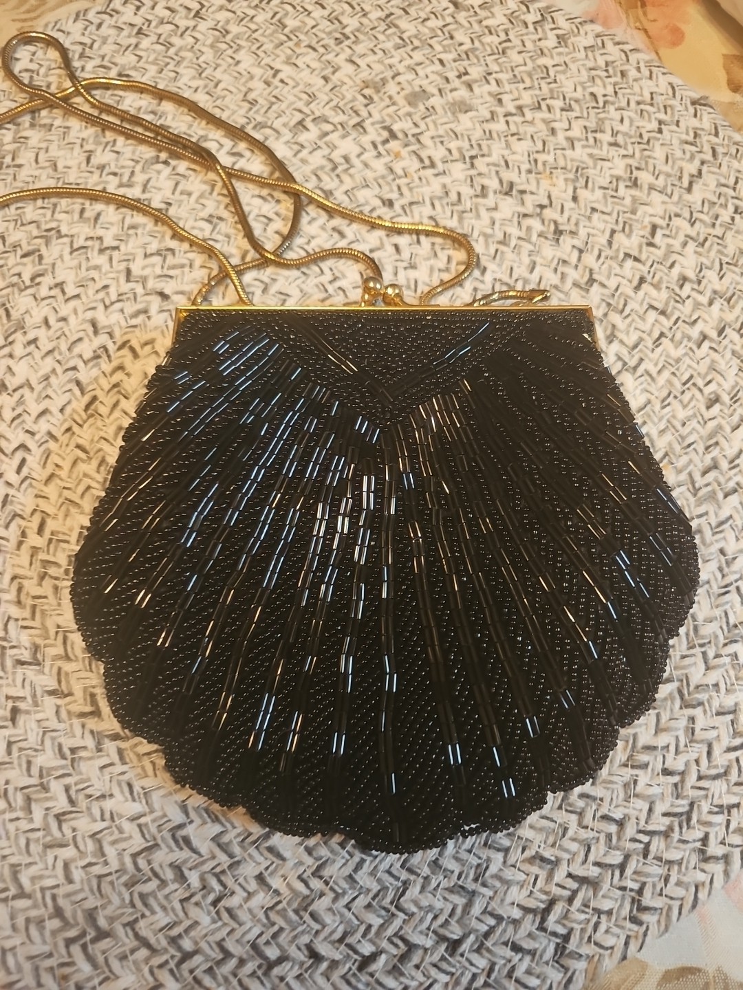 6 X7 Women's Black Beaded Purse Evening Bag With Snake Chain Strap
