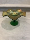 Fenton Green Vintage Carnival Glass Blackberry Bramble Compote Candy Dish