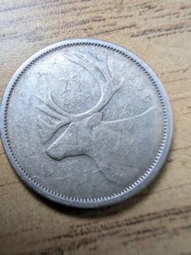 Canada 1955 25 Cents 25c Canadian Caribou Quarter Coin - 80% Silver - ASW .150oz
