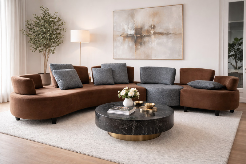 Normand Couture Chameleon Sectional Sofa 4 Piece Modular, Brown/Teal