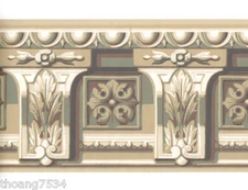 Architectural Crown Moulding Molding Cornice Corbel Blue Tan Wall paper Border