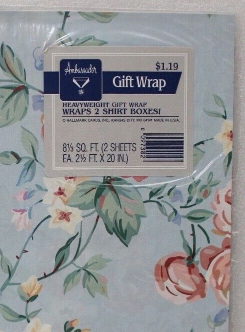 VINTAGE AMBASSADOR GIFT WRAP WRAPPING PAPER BLUE WITH FLOWERS NEW NOS 2 SHEETS