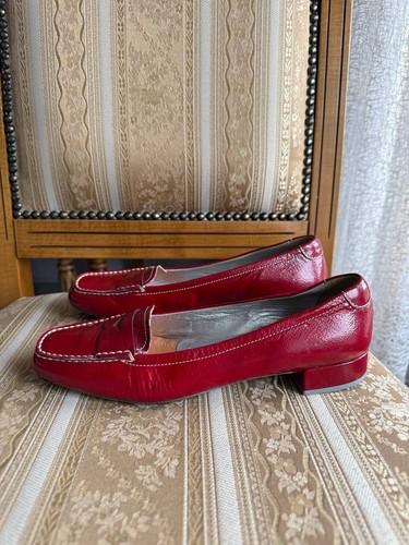 PRADA MADE IN ITALY MOCASINES ROJOS VINTAGE BALLET PLANOS TOP MUJER DAMA TALLA EU 37 - Imagen 6 de 10
