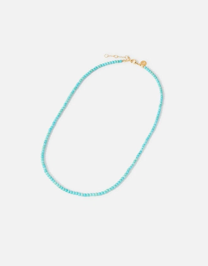 Accesorio collar de cuentas facetadas turquesa, chapado en oro 14 quilates, nuevo con etiquetas Foto 2 de 4