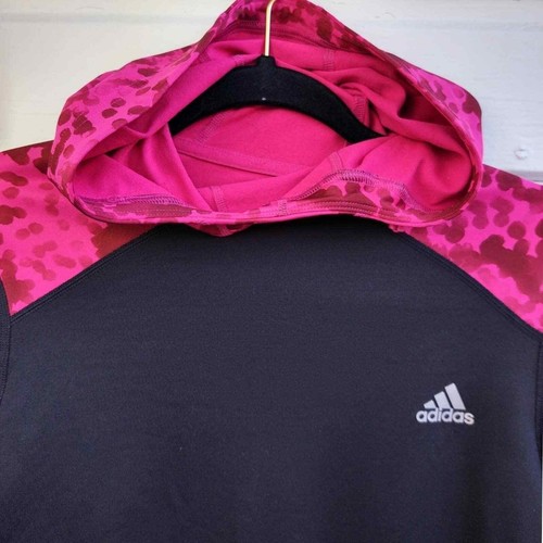 Adidas Climawarm Pullover Hoodie Black Pink Thumb Holes Women's Size Small - Picture 8 of 16