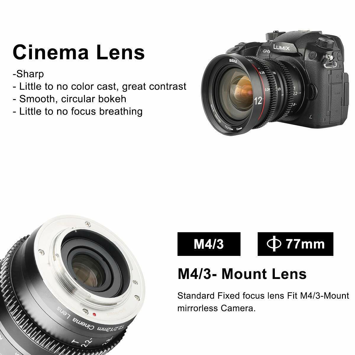 Meike 12mm T2.2 Large Aperture MF Cinema Lens for M4/3 Olympus