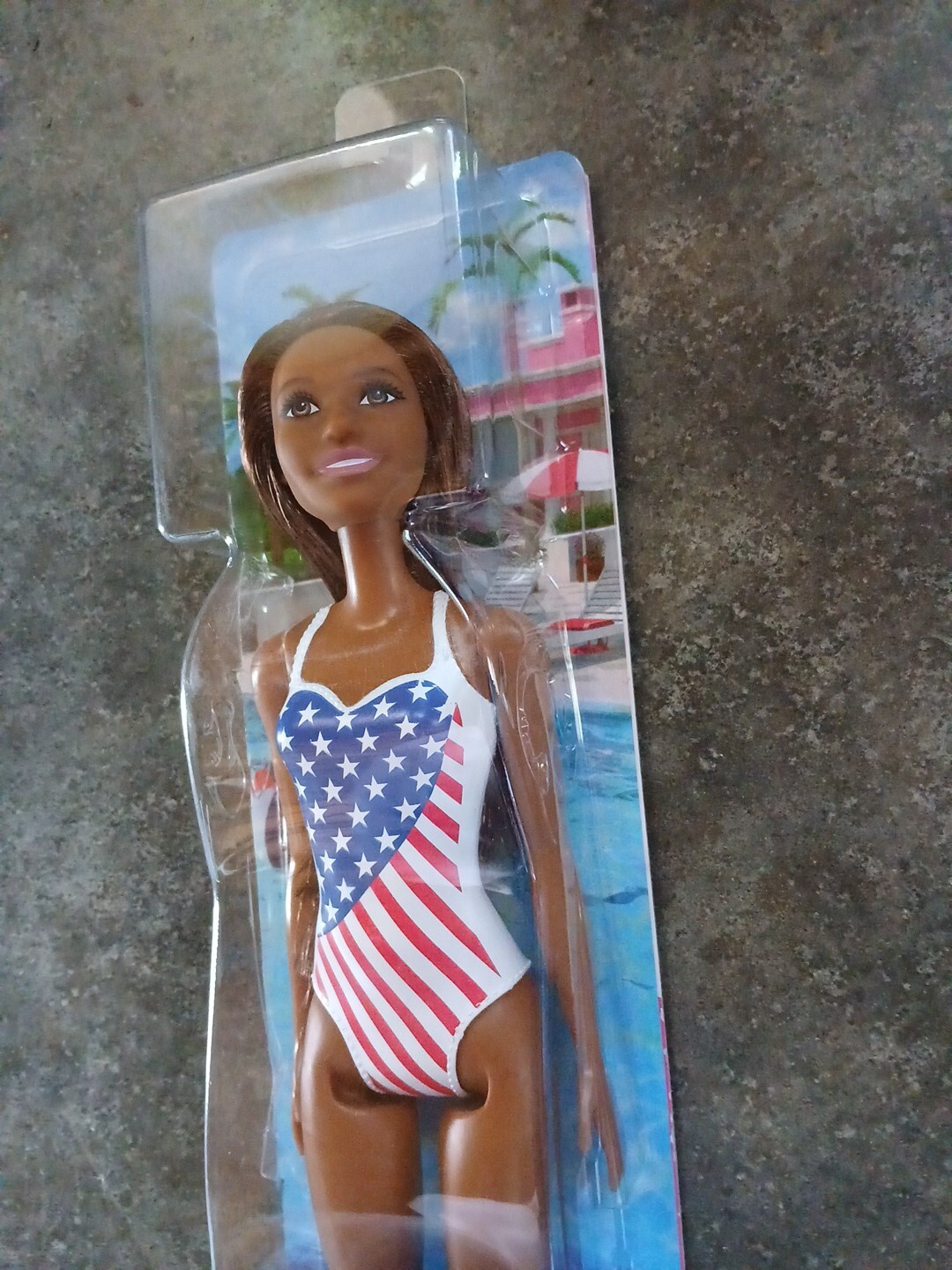 Mattel Barbie USA Flag Swimsuit Olympic Swimmer Brunette Dark Skin 12in Doll,New