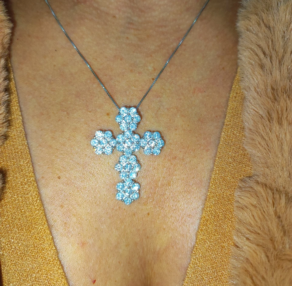 collana donna argento 925 con croce. pendente con zirconi bianchi oro bianco. - Immagine 3 di 4