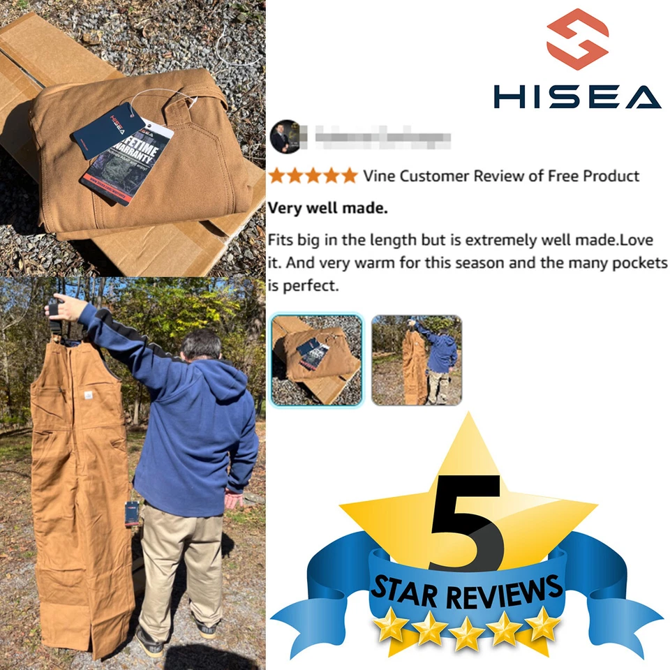 HISEA Men Duck Insulated Bib Overall Loose Fit Workwear Winter Warm Dungaree 14℉ - Image 2 of 4
