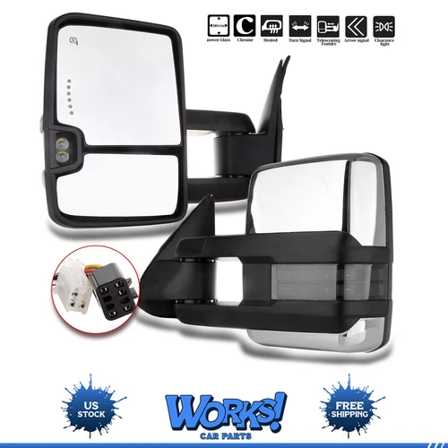 Pair For 99-02 Silverado Sierra Power+Heated LED Signal Tow Side View Mirrors