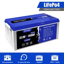 PFCTART 150AH LiFePO4 Lithium Battery Rechargeable BMS for RV Boat Solar Panel