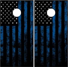 Thin Blue line Grunge Flag Cornhole Wrap Bag Toss Skin Decal Sticker Wraps