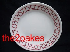 4 Corelle CRIMSON TRELLIS Bread Salad Snack Sandwich  Plates 6-3/4" Red & White