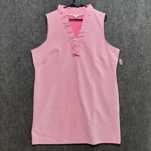 Talbots Plus Dress Sleeveless Pink White Striped Size 22W Ruffle Collar NWT