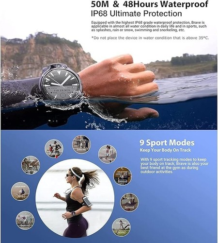 Rogbid Brave Smart Watch 4G Call 1.69" Round Screen 8MP Camera IP68 Waterproof - Picture 7 of 7