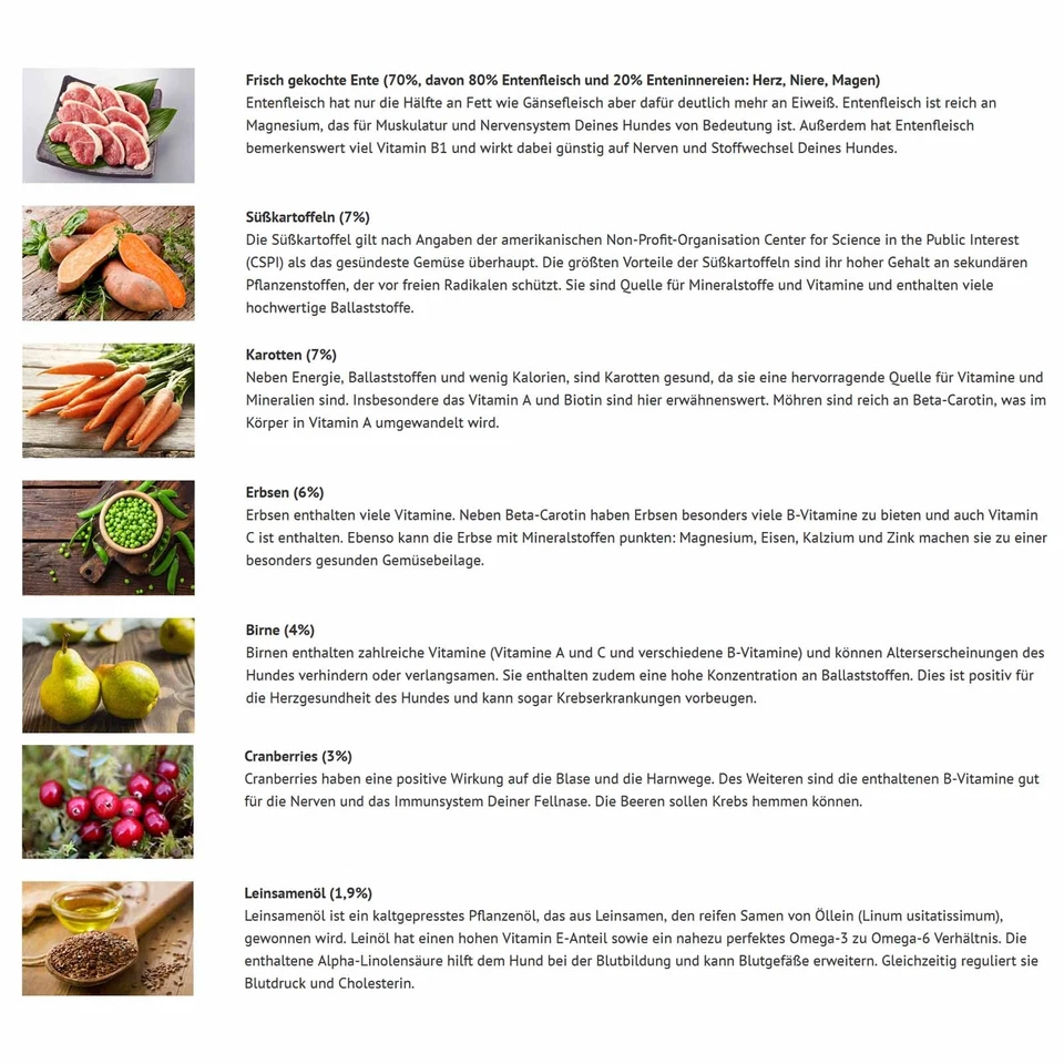 Nassfutter Ente Süßkartoffel Birne 400g Festessen für Hunde Hundefutter BARF - Bild 3 von 4