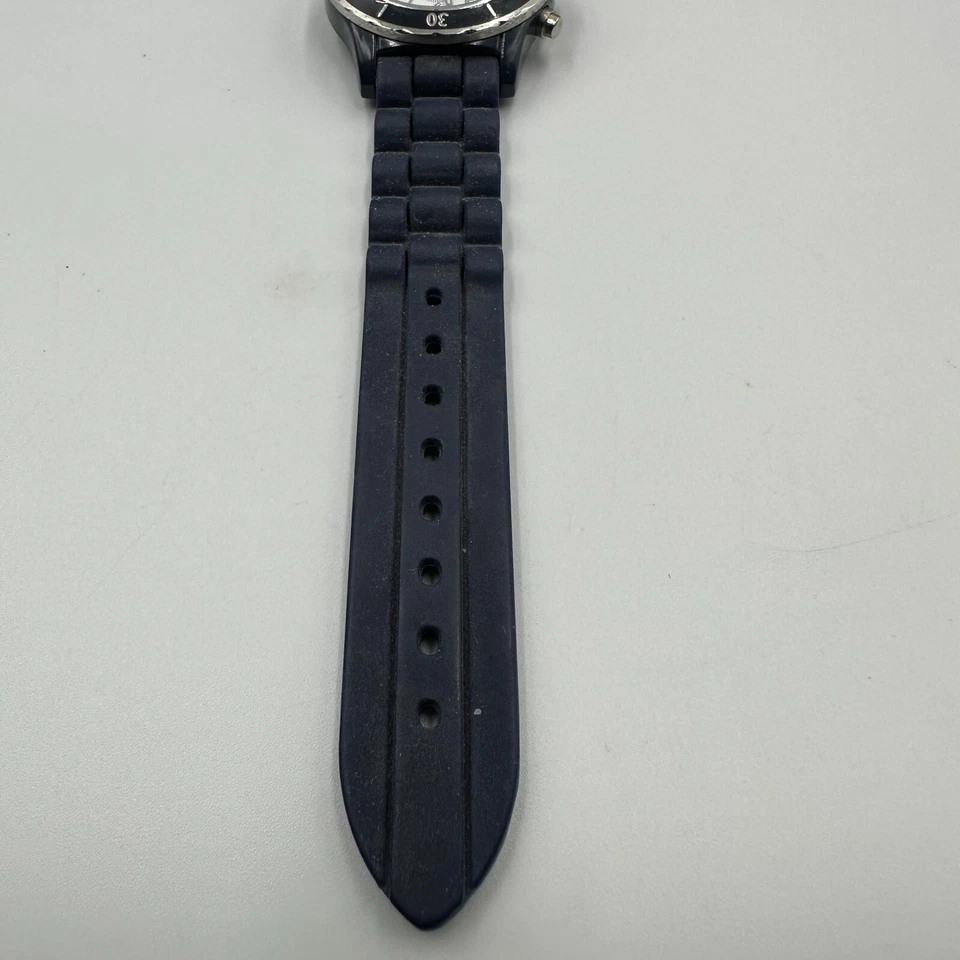 Reloj American Eagle Hombre Tono Plateado Azul Imitación Cronógrafo Banda Silicona Funciona Foto 4 de 4