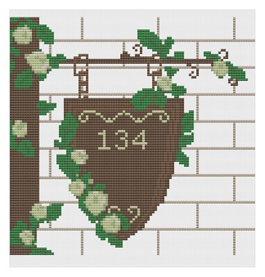 Florashell Kreuzstich Kit oder Vorlage   Türschild mit Blumenmotiv   14