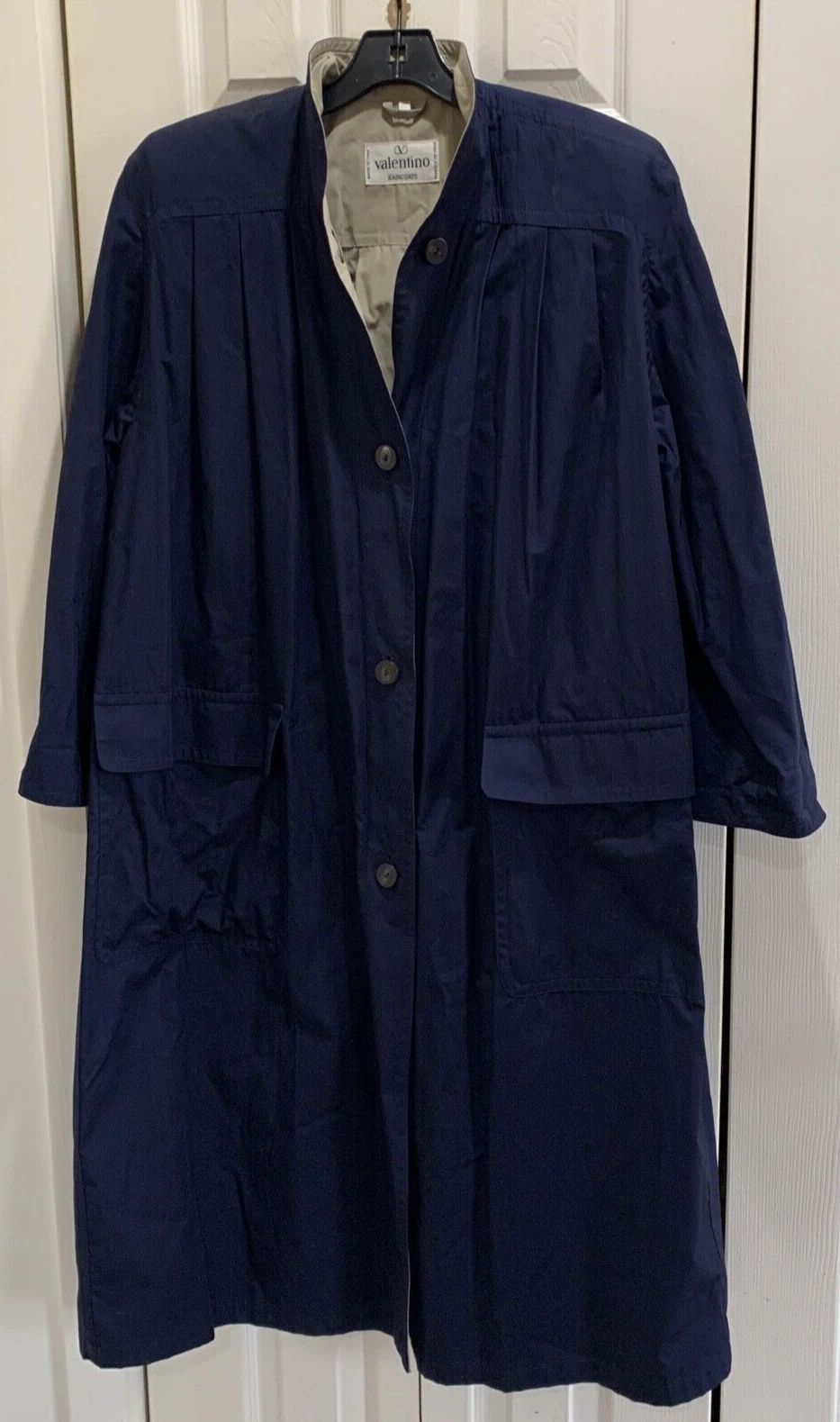 Impermeabile donna vintage Valentino blu navy cotone taglia 38 foderato Made in Italy