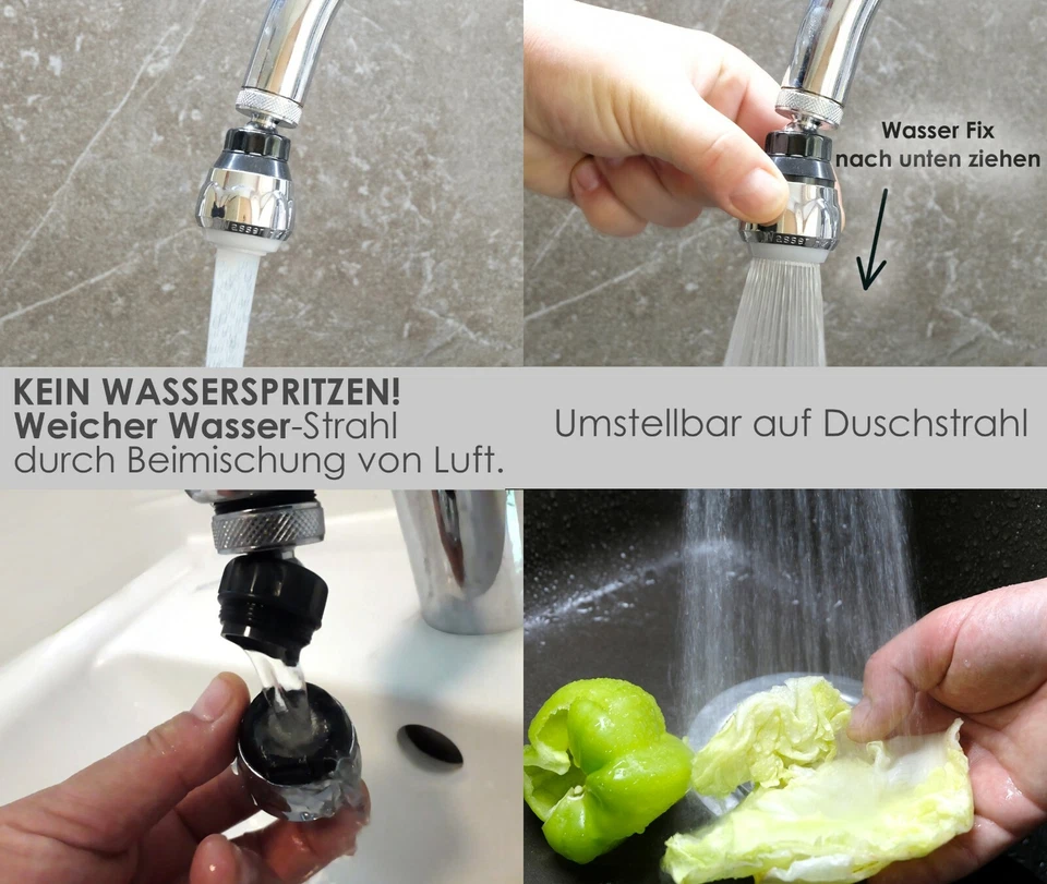 2 x Wassersparer Strahlregler Schwenkbrause Mischdüse Wasserhahnaufsatz Perlator - Bild 2 von 4