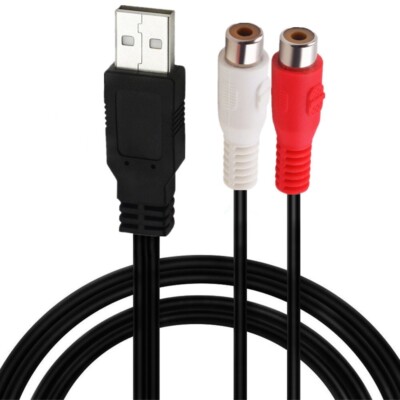 USB 2.0 Male to 2 Dual RCA Female Audio Video AV TV Aux Composite Adapter Cable